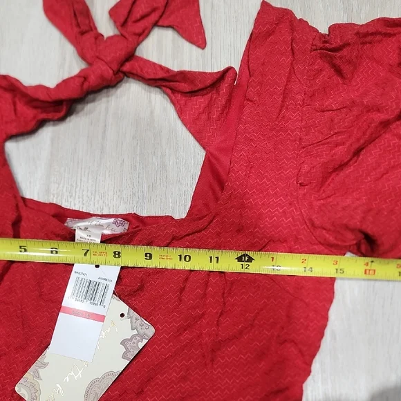 Red Puff-Sleeve Tie-Back Mini Dress - Picture 8 of 10